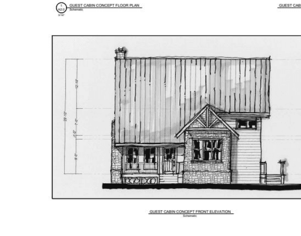 Guest Cabin Concept A — front and side elevation drawings by Post Oak Partners